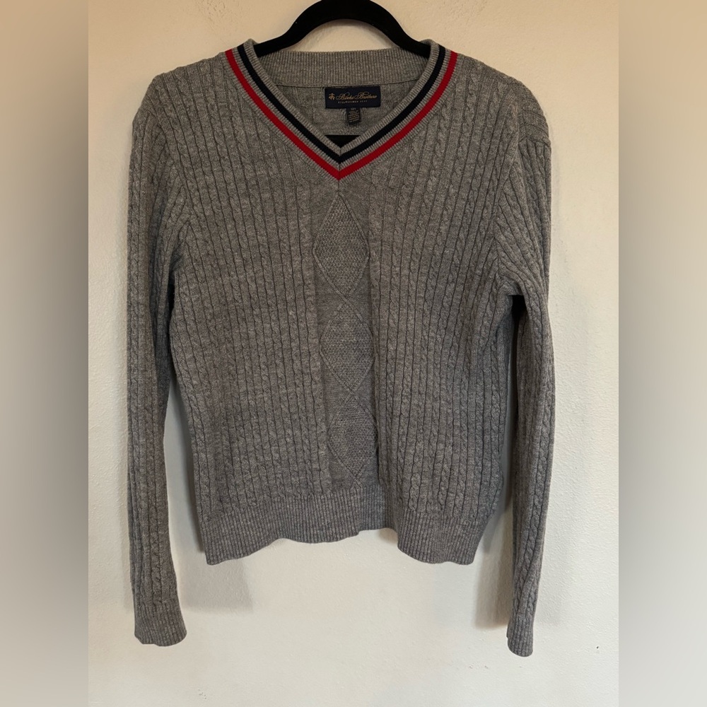 Brooks Brothers-Youth-V-Neck Classic Charcoal Tennis Sweater 100% Cotton